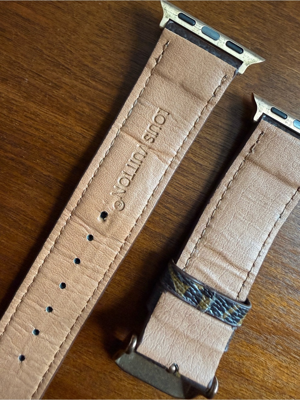 Repurposed LV Monogram Brown and Gold Leather Watch Strap - Picture 3 of 4